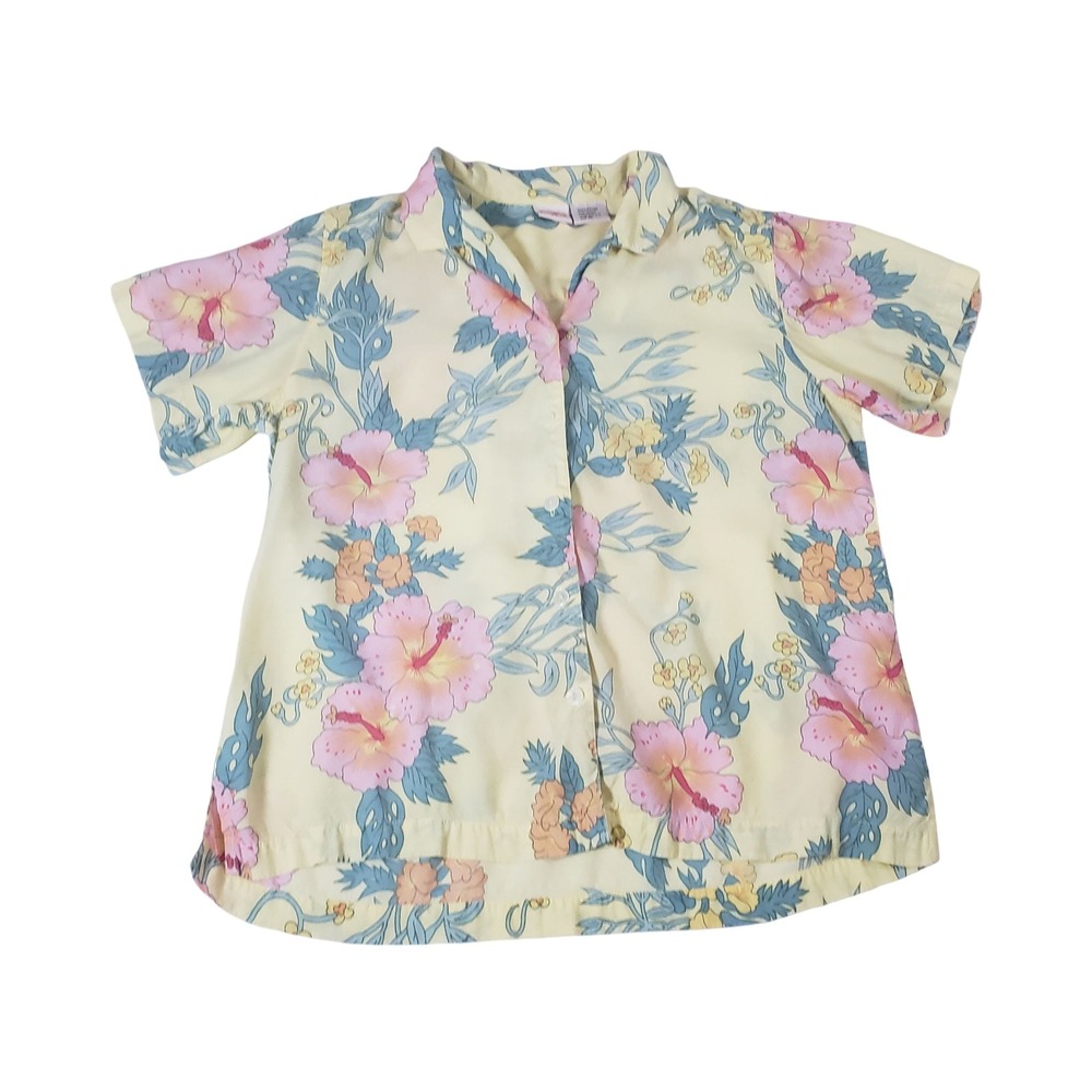 Ocean Pacific OP Vintage Womens Medium Pink Hibiscus Floral Tropical Shirt